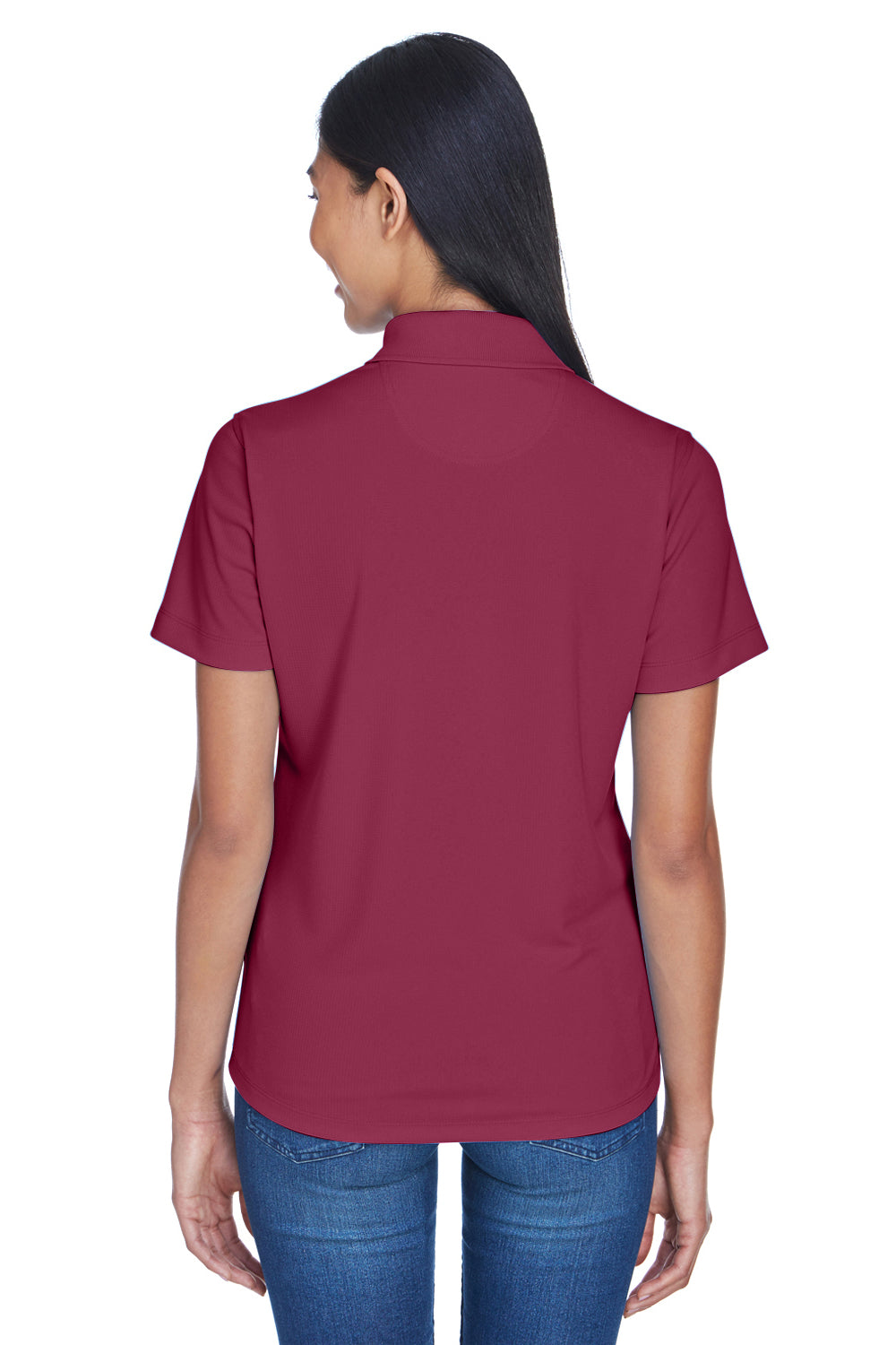 UltraClub 8445L Womens Cool & Dry Performance Moisture Wicking Short Sleeve Polo Shirt Maroon Model Back