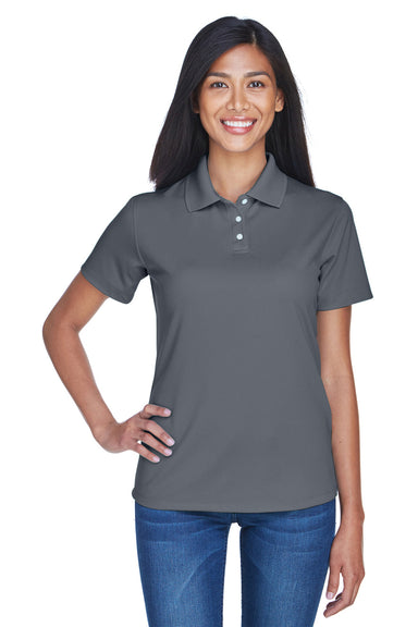 UltraClub 8445L Womens Cool & Dry Performance Moisture Wicking Short Sleeve Polo Shirt Charcoal Grey Model Front