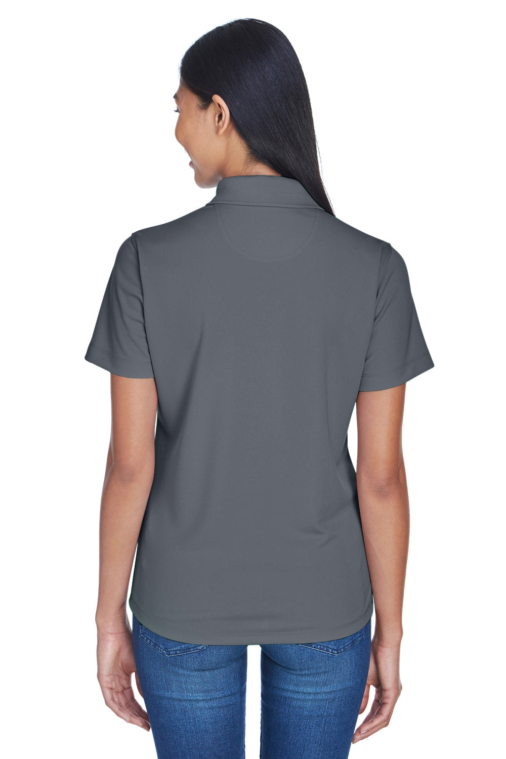 UltraClub 8445L Womens Cool & Dry Performance Moisture Wicking Short Sleeve Polo Shirt Charcoal Grey Model Back