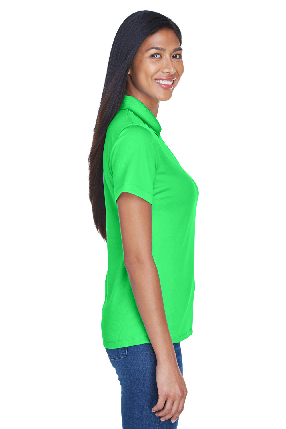 UltraClub 8445L Womens Cool & Dry Performance Moisture Wicking Short Sleeve Polo Shirt Cool Green Model Side