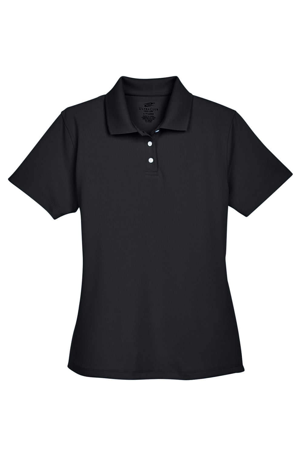 UltraClub 8445L Womens Cool & Dry Performance Moisture Wicking Short Sleeve Polo Shirt Black Flat Front