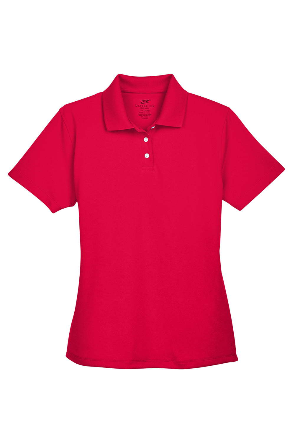 UltraClub 8445L Womens Cool & Dry Performance Moisture Wicking Short Sleeve Polo Shirt Red Flat Front