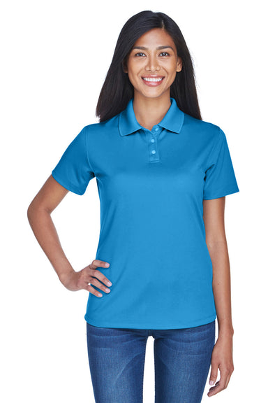 UltraClub 8445L Womens Cool & Dry Performance Moisture Wicking Short Sleeve Polo Shirt Pacific Blue Model Front