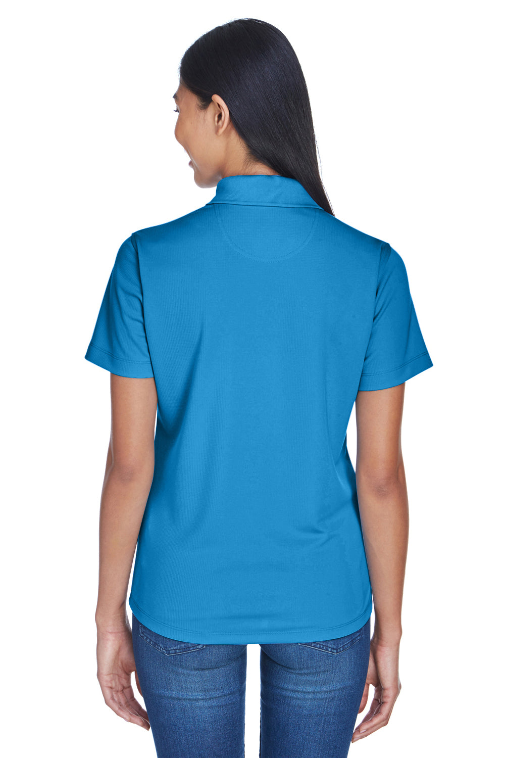 UltraClub 8445L Womens Cool & Dry Performance Moisture Wicking Short Sleeve Polo Shirt Pacific Blue Model Back