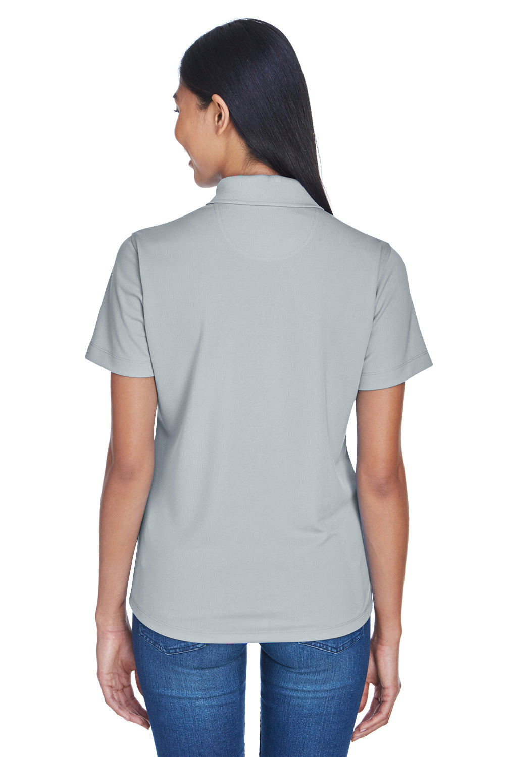 UltraClub 8445L Womens Cool & Dry Performance Moisture Wicking Short Sleeve Polo Shirt Silver Grey Model Back