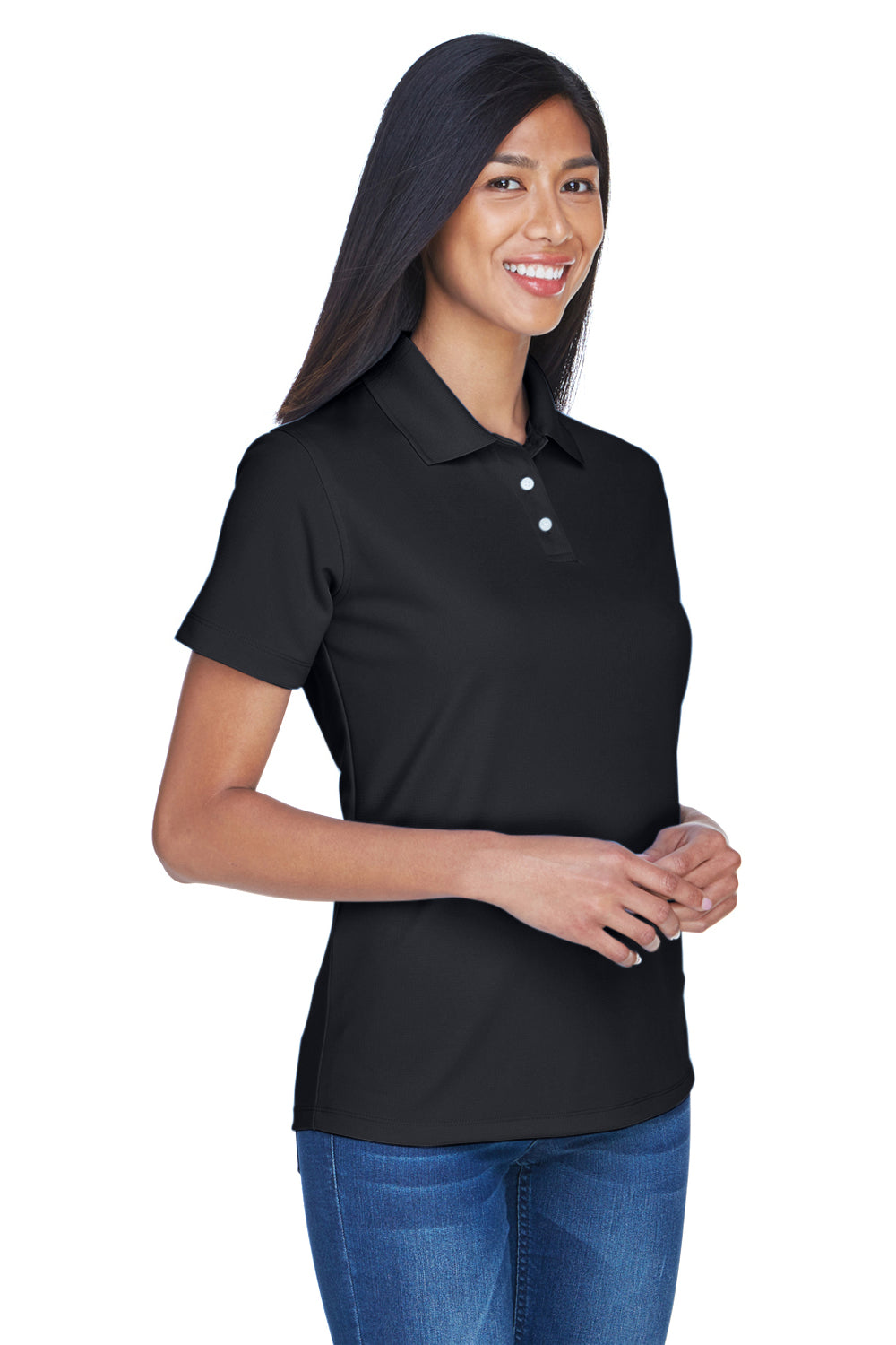 UltraClub 8445L Womens Cool & Dry Performance Moisture Wicking Short Sleeve Polo Shirt Black Model 3q