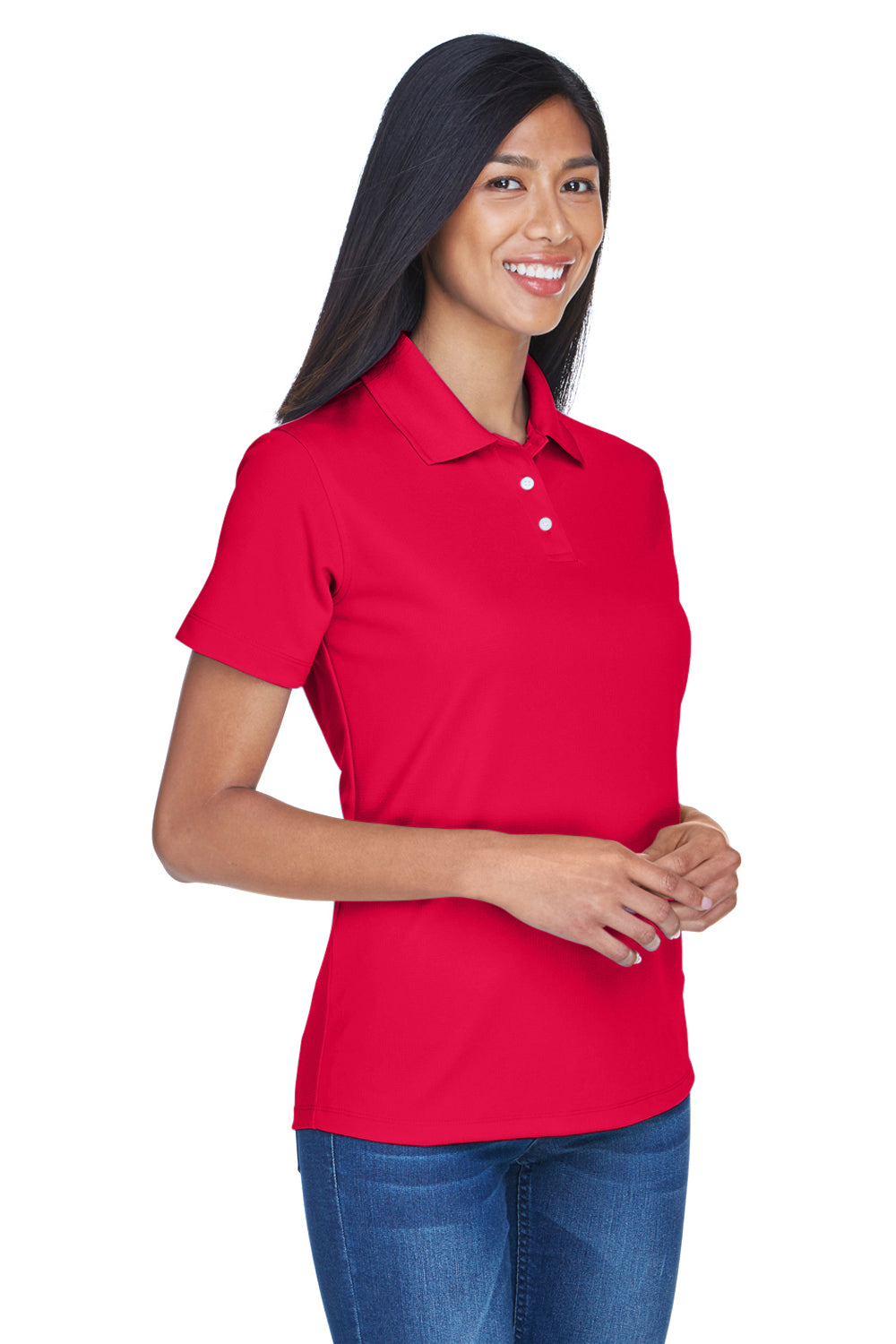 UltraClub 8445L Womens Cool & Dry Performance Moisture Wicking Short Sleeve Polo Shirt Red Model 3q