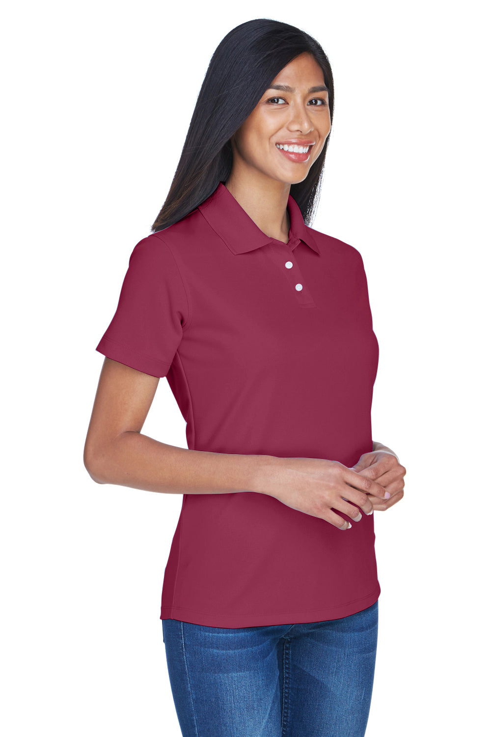 UltraClub 8445L Womens Cool & Dry Performance Moisture Wicking Short Sleeve Polo Shirt Maroon Model 3q