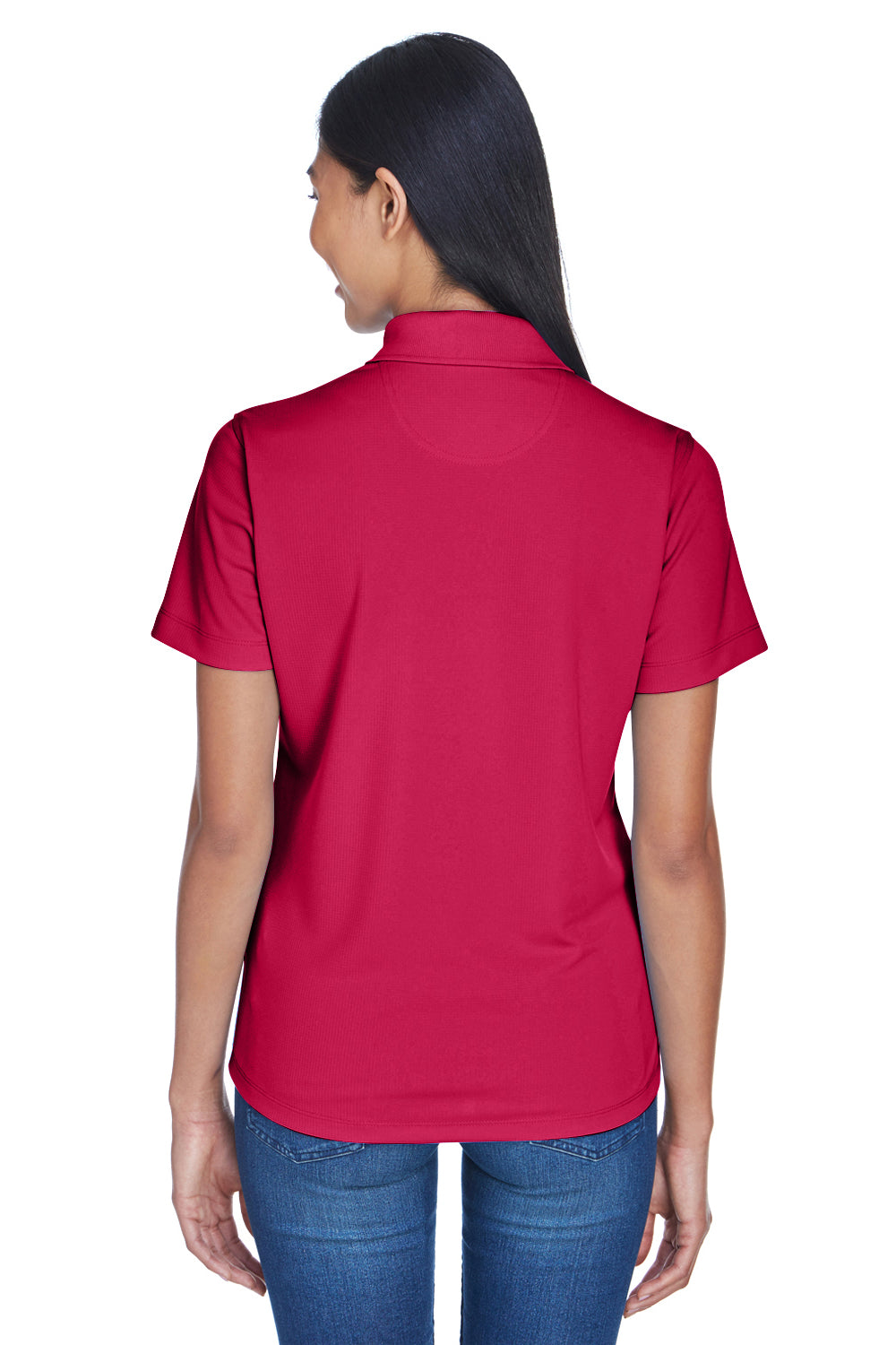 UltraClub 8445L Womens Cool & Dry Performance Moisture Wicking Short Sleeve Polo Shirt Cardinal Red Model Back