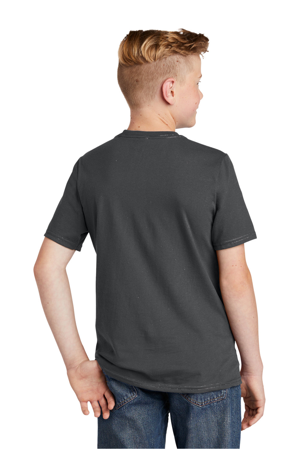 District DT6000Y Youth Very Important Short Sleeve Crewneck T-Shirt Charcoal Grey Model Back