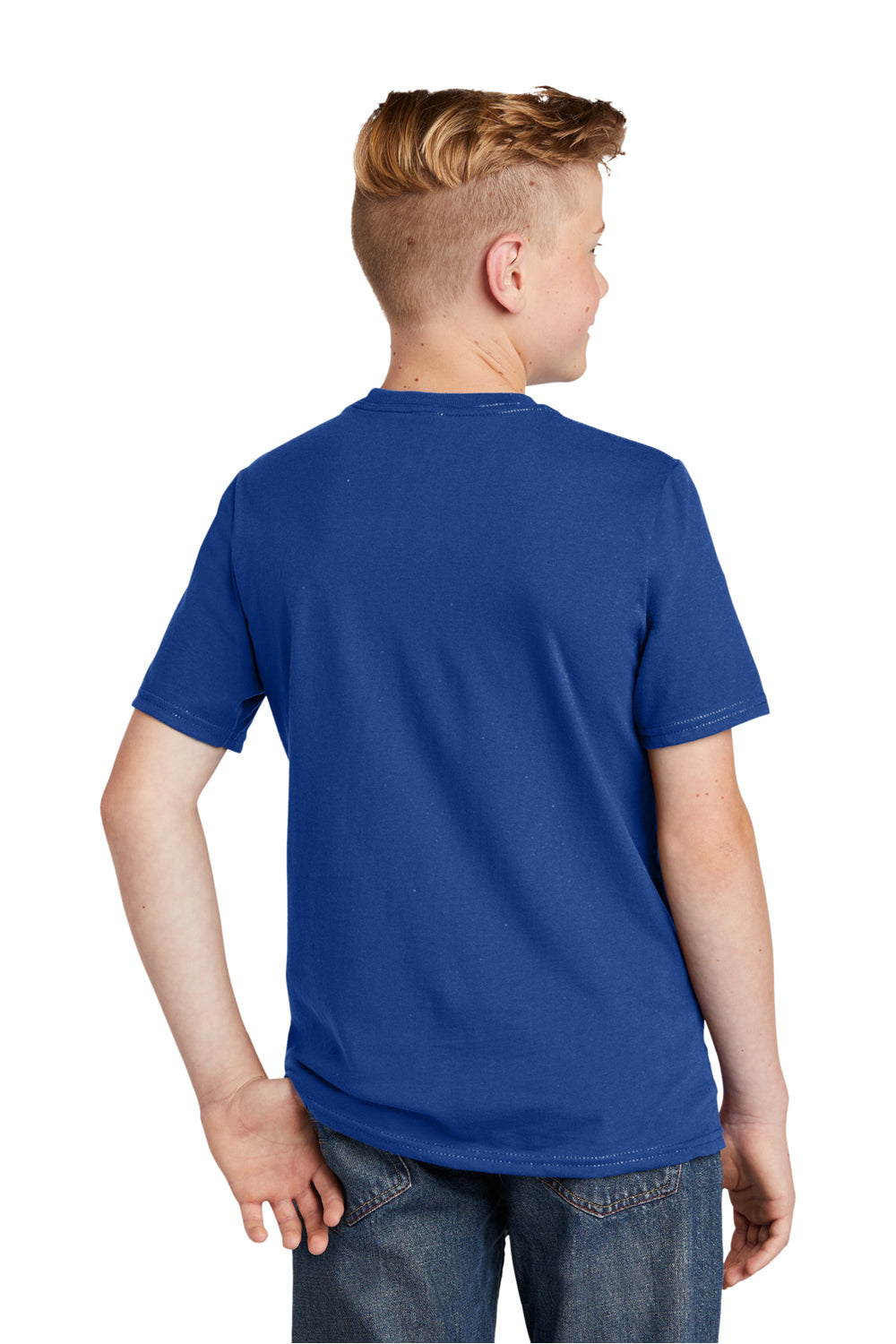 District DT6000Y Youth Very Important Short Sleeve Crewneck T-Shirt Deep Royal Blue Model Back