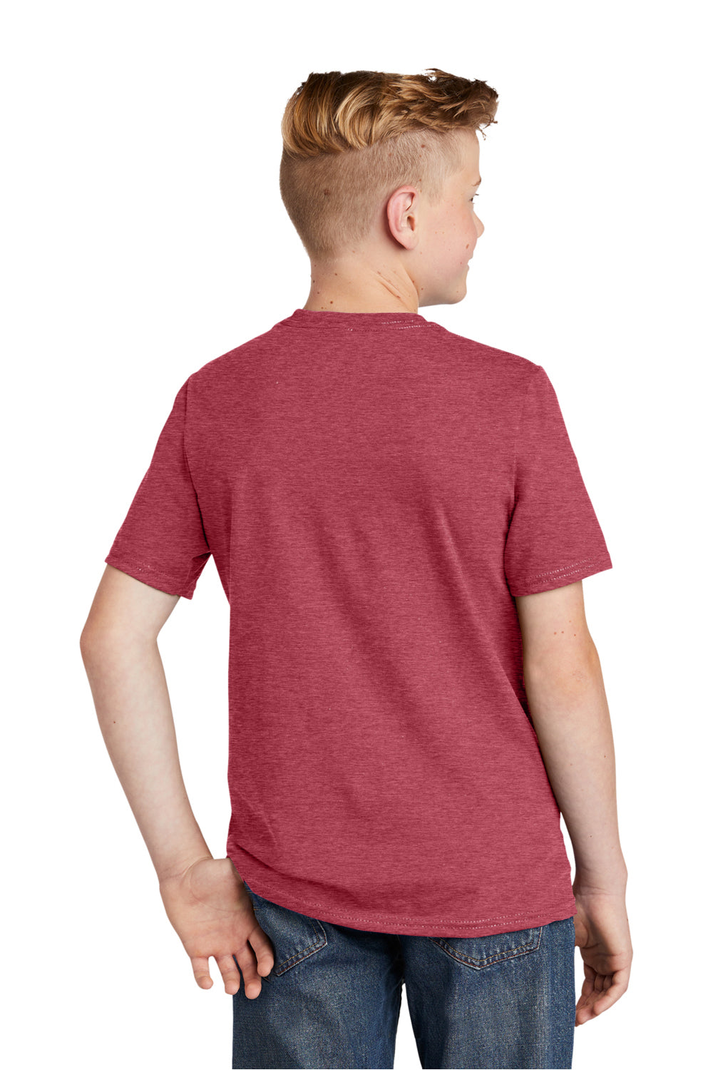 District DT6000Y Youth Very Important Short Sleeve Crewneck T-Shirt Heather Cardinal Red Model Back