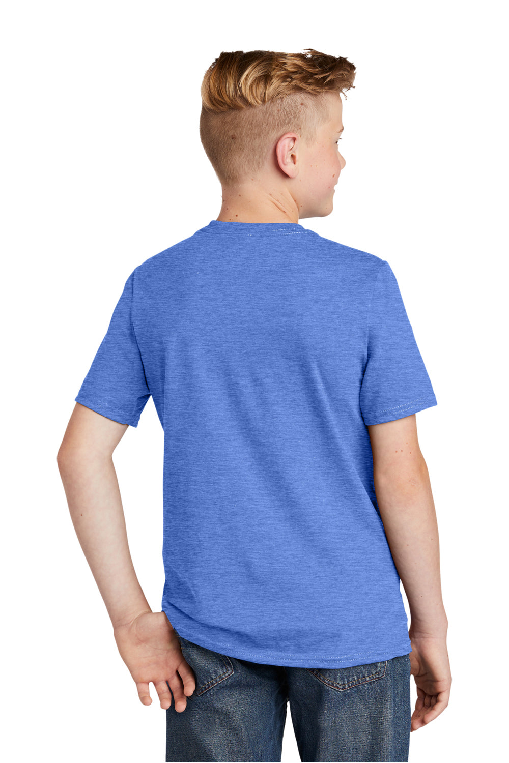 District DT6000Y Youth Very Important Short Sleeve Crewneck T-Shirt Heather Royal Blue Model Back