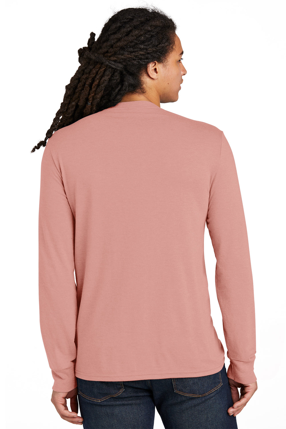 District DM132 Mens Perfect Tri Long Sleeve Crewneck T-Shirt Blush Pink Frost Model Back