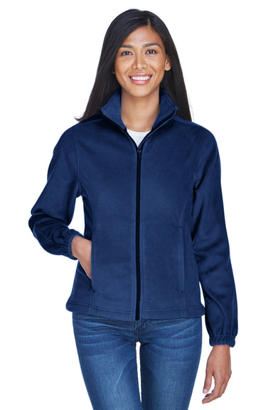 UltraClub 8481 Womens Iceberg Pill Resistant Fleece Full Zip Jacket Navy Blue Model Front