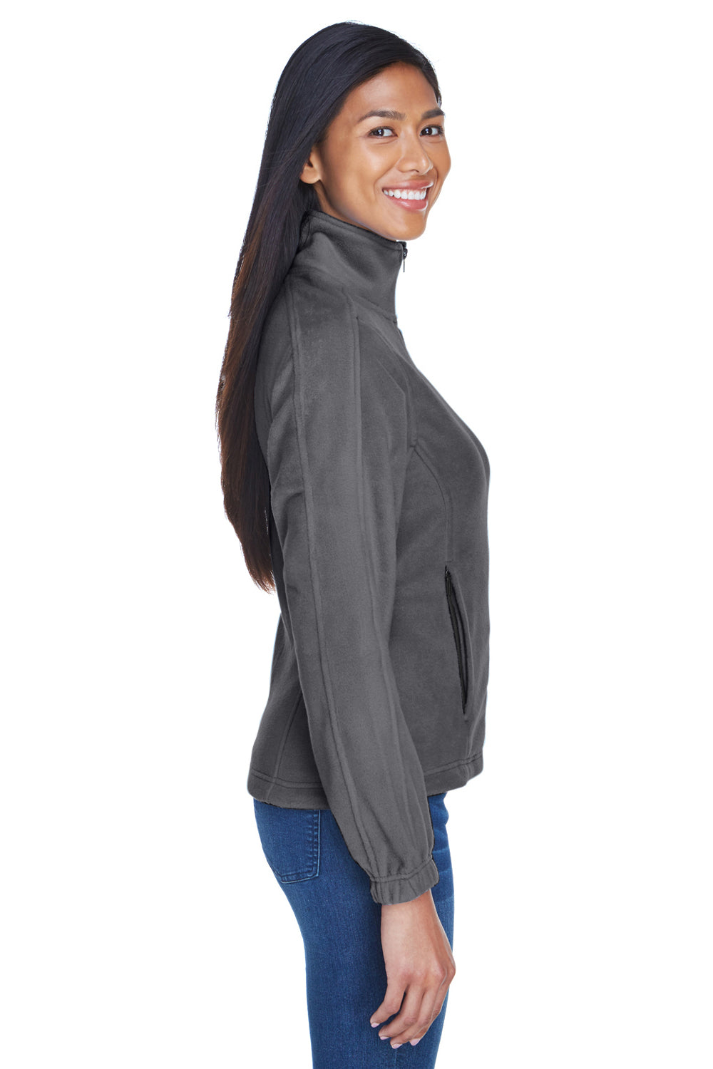 UltraClub 8481 Womens Iceberg Pill Resistant Fleece Full Zip Jacket Charcoal Grey Model Side