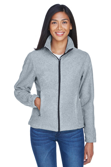 UltraClub 8481 Womens Iceberg Pill Resistant Fleece Full Zip Jacket Heather Grey Model Front