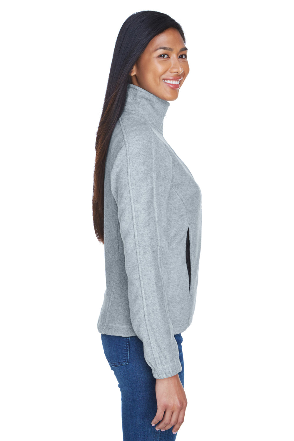 UltraClub 8481 Womens Iceberg Pill Resistant Fleece Full Zip Jacket Heather Grey Model Side