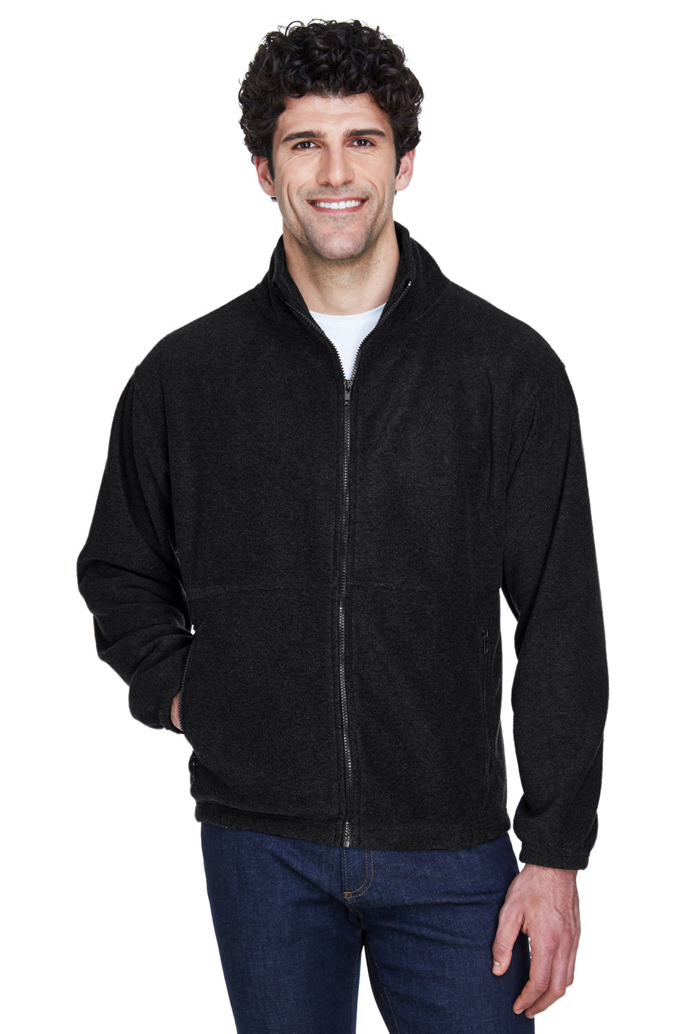 UltraClub 8485 Mens Iceberg Pill Resistant Fleece Full Zip Jacket Black Model Front