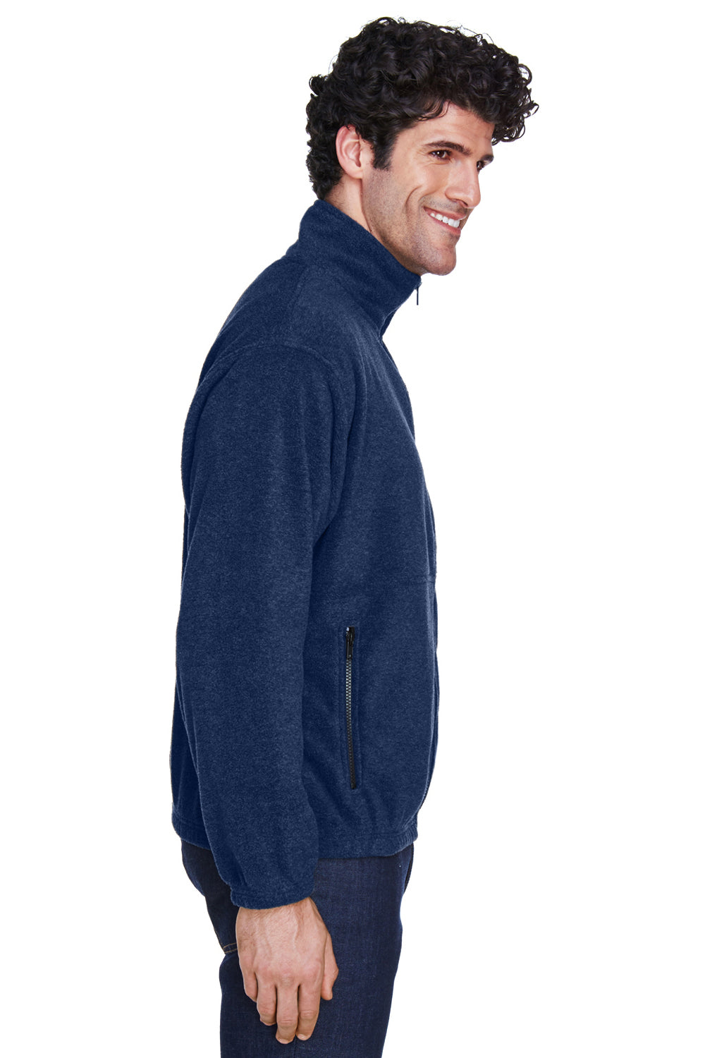 UltraClub 8485 Mens Iceberg Pill Resistant Fleece Full Zip Jacket Navy Blue Model Side