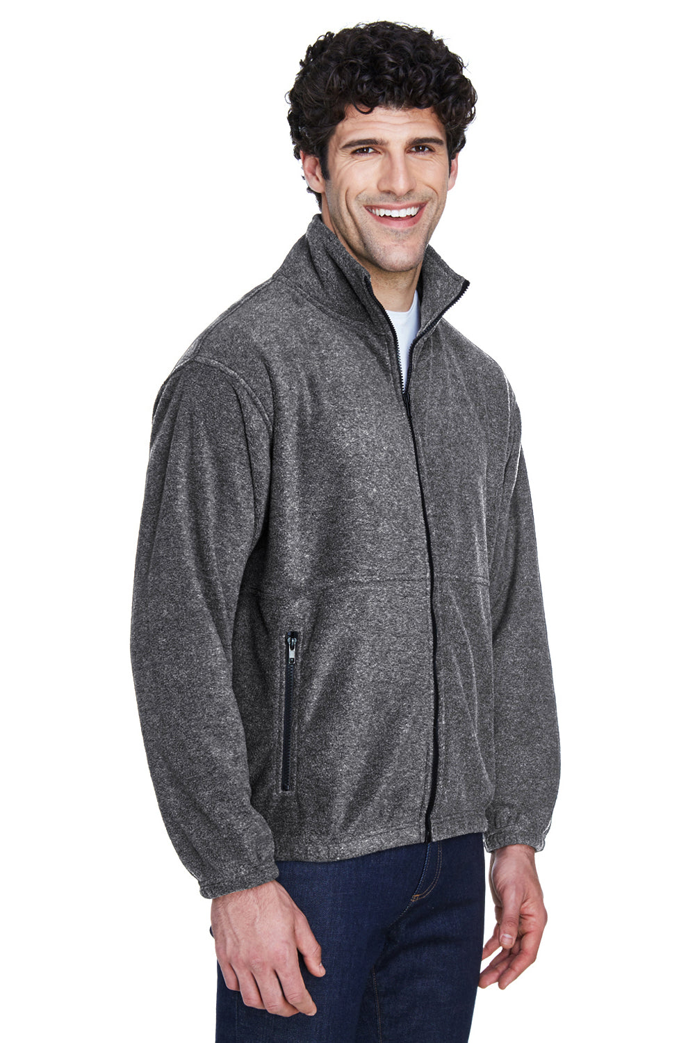 UltraClub 8485 Mens Iceberg Pill Resistant Fleece Full Zip Jacket Charcoal Grey Model 3q