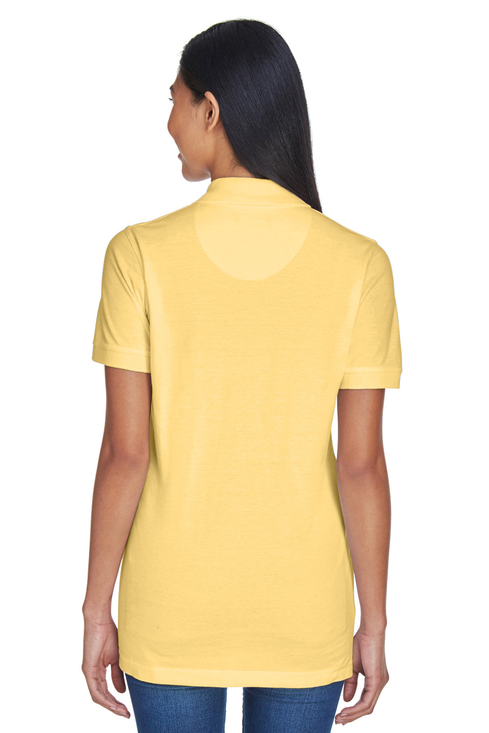 UltraClub 8530 Womens Classic Short Sleeve Polo Shirt Yellow Model Back