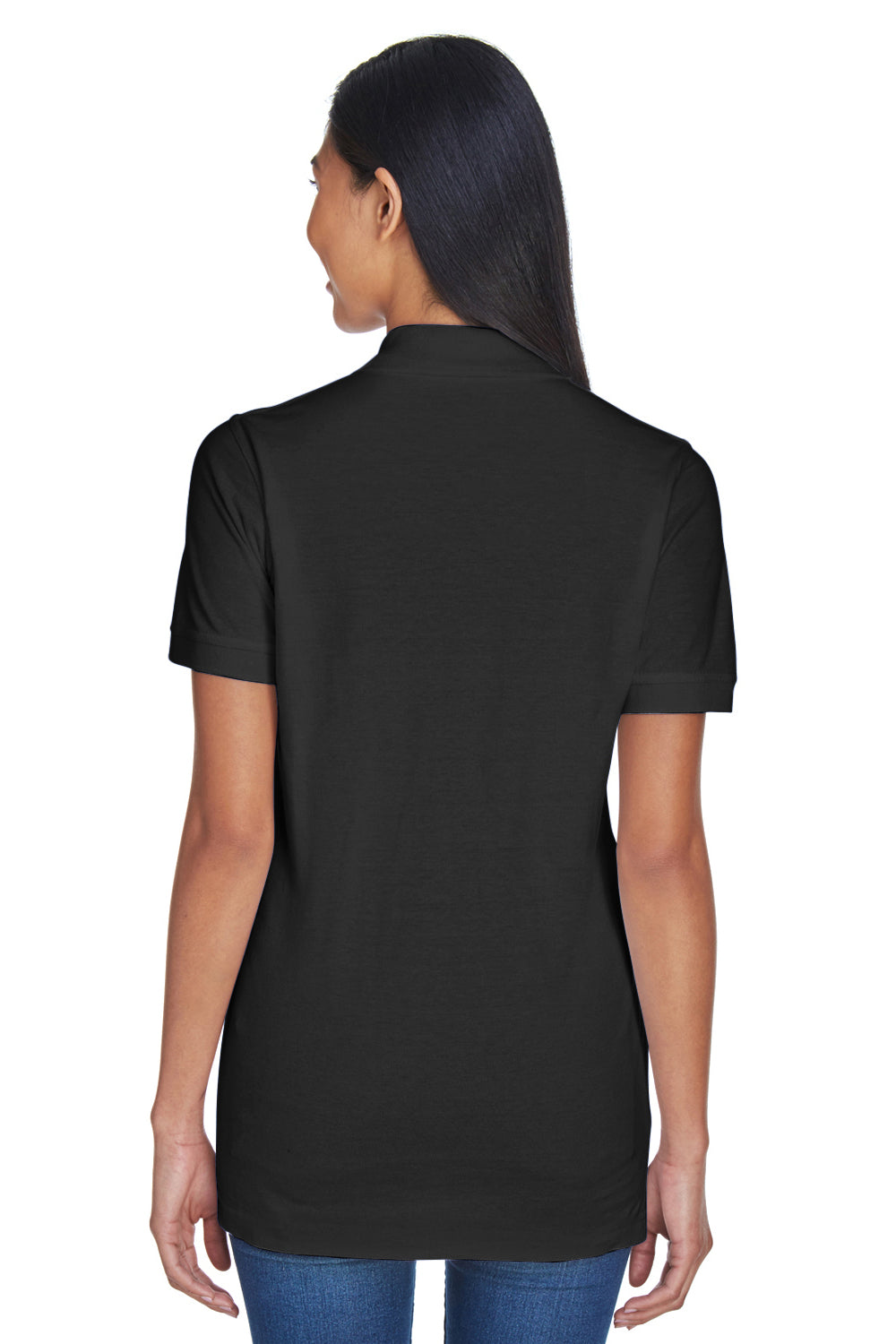 UltraClub 8530 Womens Classic Short Sleeve Polo Shirt Black Model Back