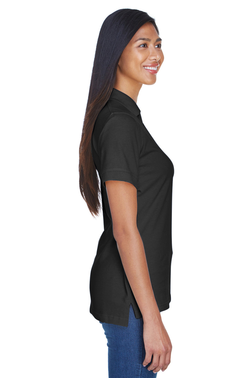 UltraClub 8530 Womens Classic Short Sleeve Polo Shirt Black Model Side