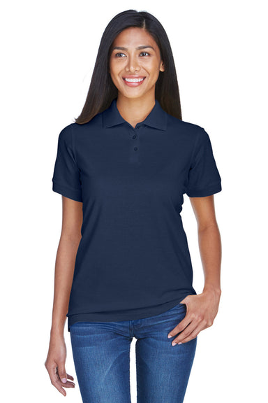 UltraClub 8530 Womens Classic Short Sleeve Polo Shirt Navy Blue Model Front