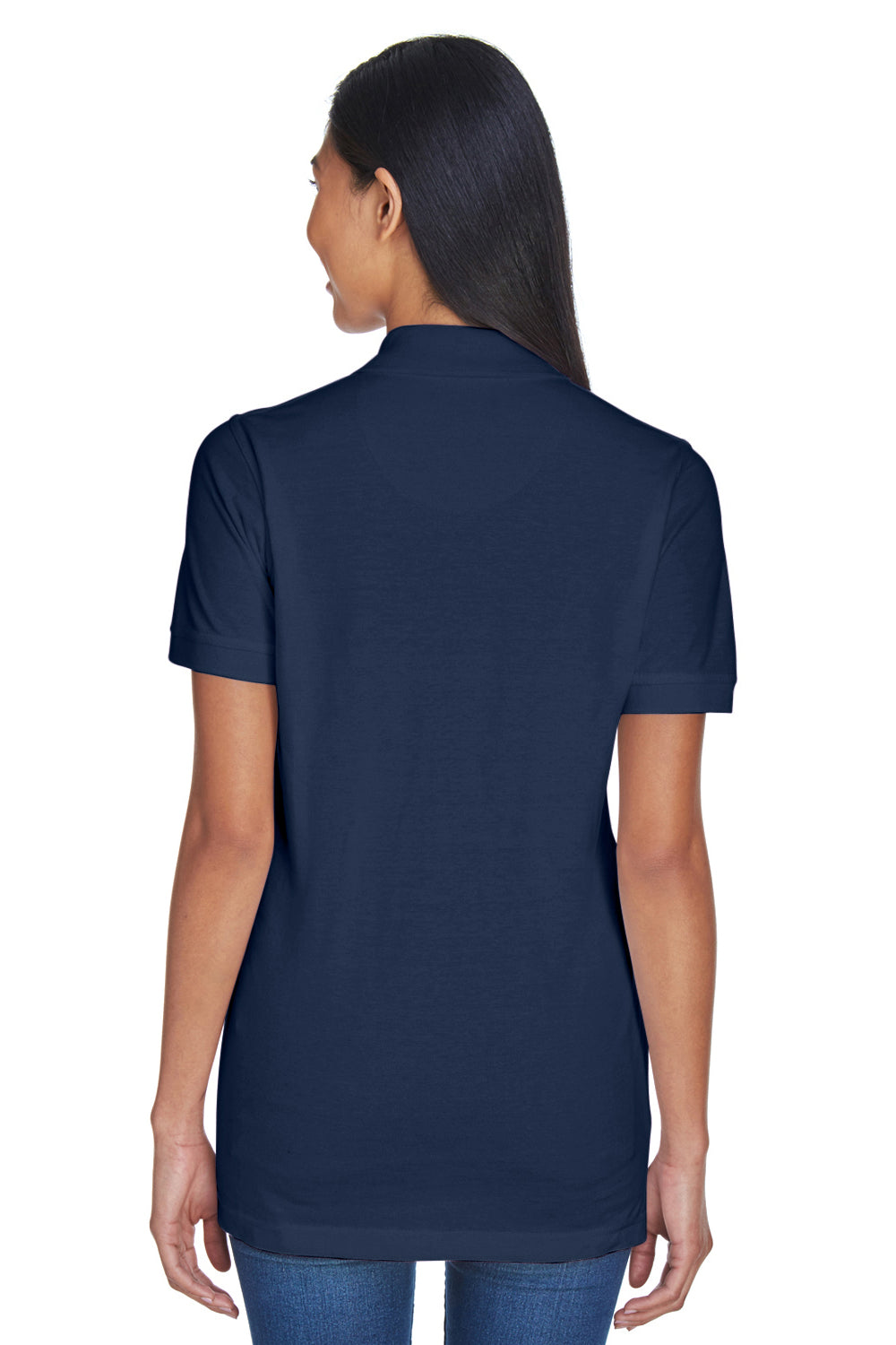 UltraClub 8530 Womens Classic Short Sleeve Polo Shirt Navy Blue Model Back