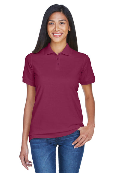 UltraClub 8530 Womens Classic Short Sleeve Polo Shirt Burgundy Model Front