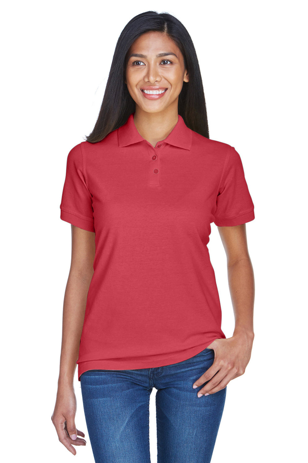 UltraClub 8530 Womens Classic Short Sleeve Polo Shirt Cardinal Red Model Front