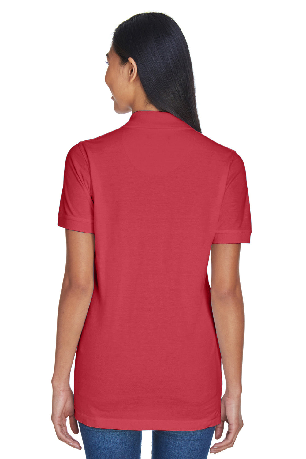 UltraClub 8530 Womens Classic Short Sleeve Polo Shirt Cardinal Red Model Back