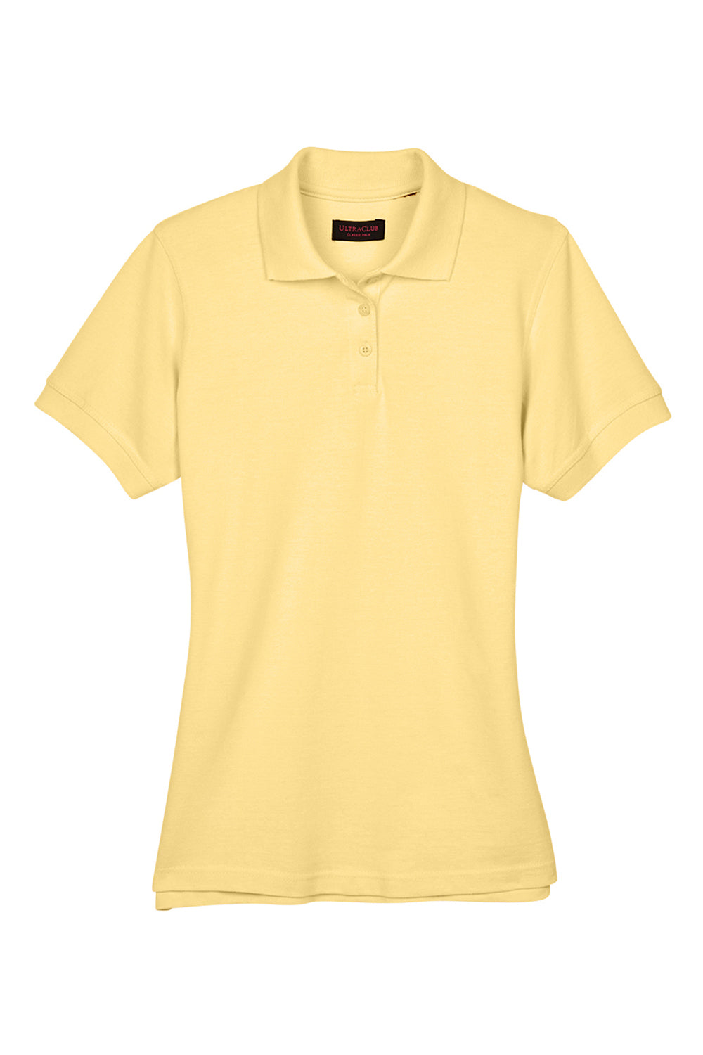 UltraClub 8530 Womens Classic Short Sleeve Polo Shirt Yellow Flat Front