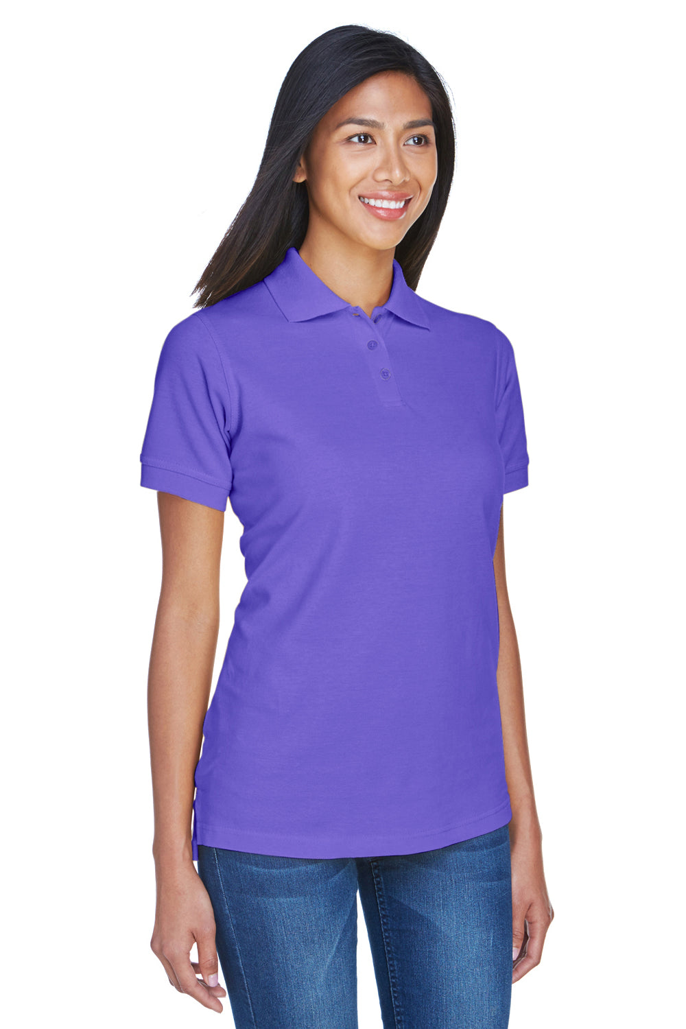 UltraClub 8530 Womens Classic Short Sleeve Polo Shirt Purple Model 3q