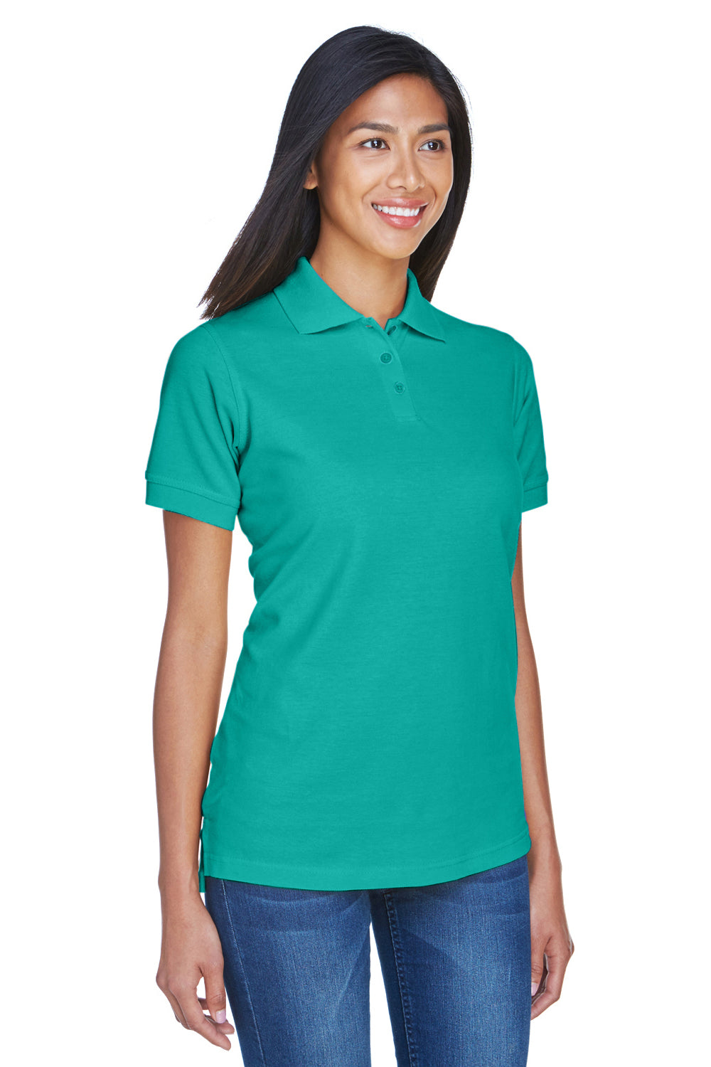 UltraClub 8530 Womens Classic Short Sleeve Polo Shirt Jade Green Model 3q