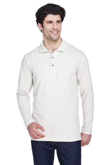 UltraClub 8532 Mens Classic Long Sleeve Polo Shirt White Model Front