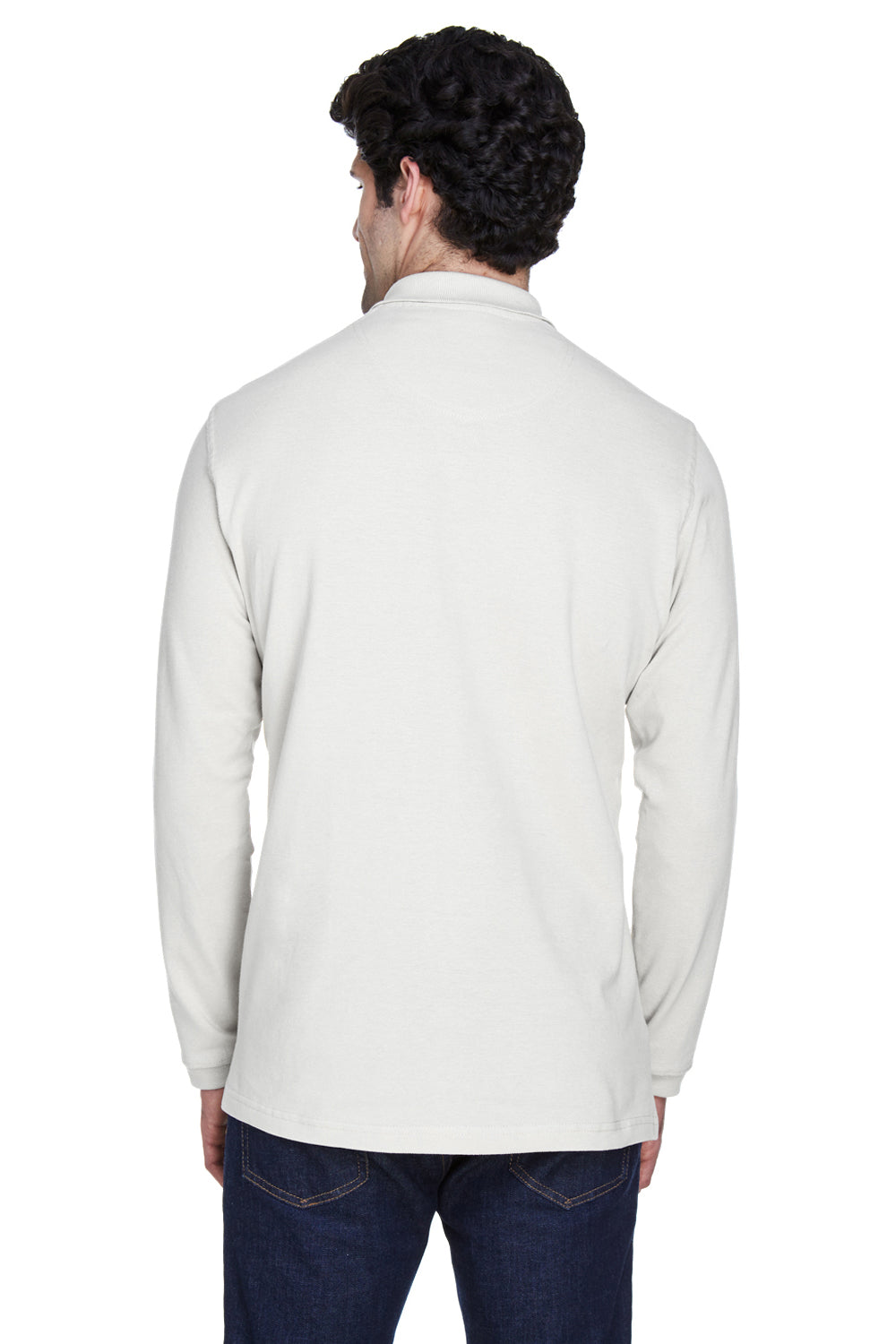 UltraClub 8532 Mens Classic Long Sleeve Polo Shirt White Model Back