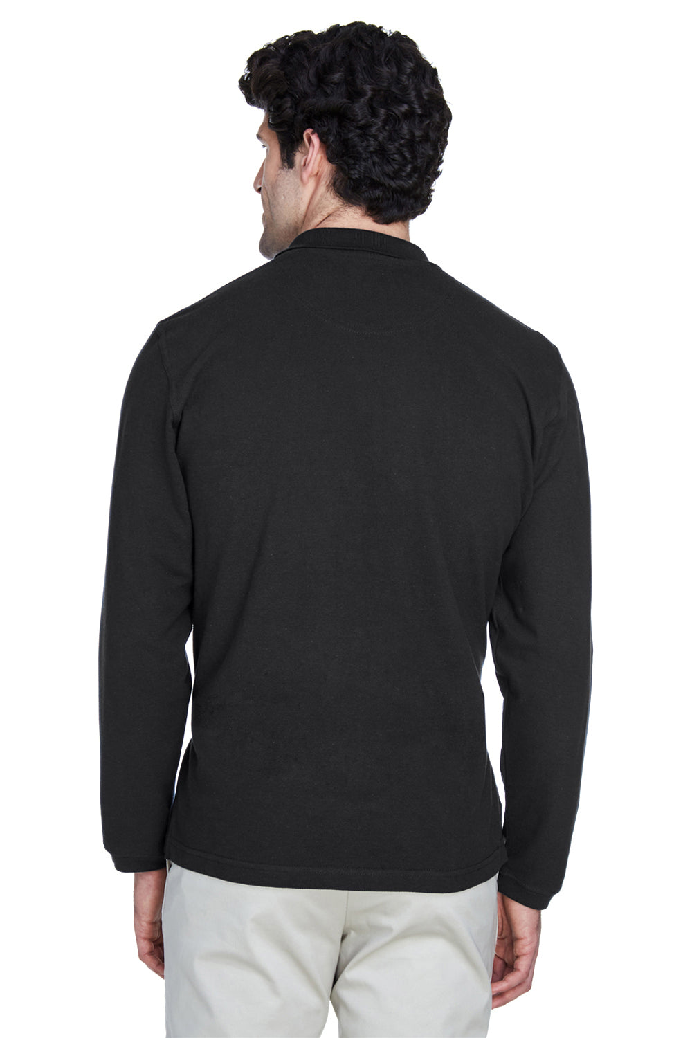 UltraClub 8532 Mens Classic Long Sleeve Polo Shirt Black Model Back