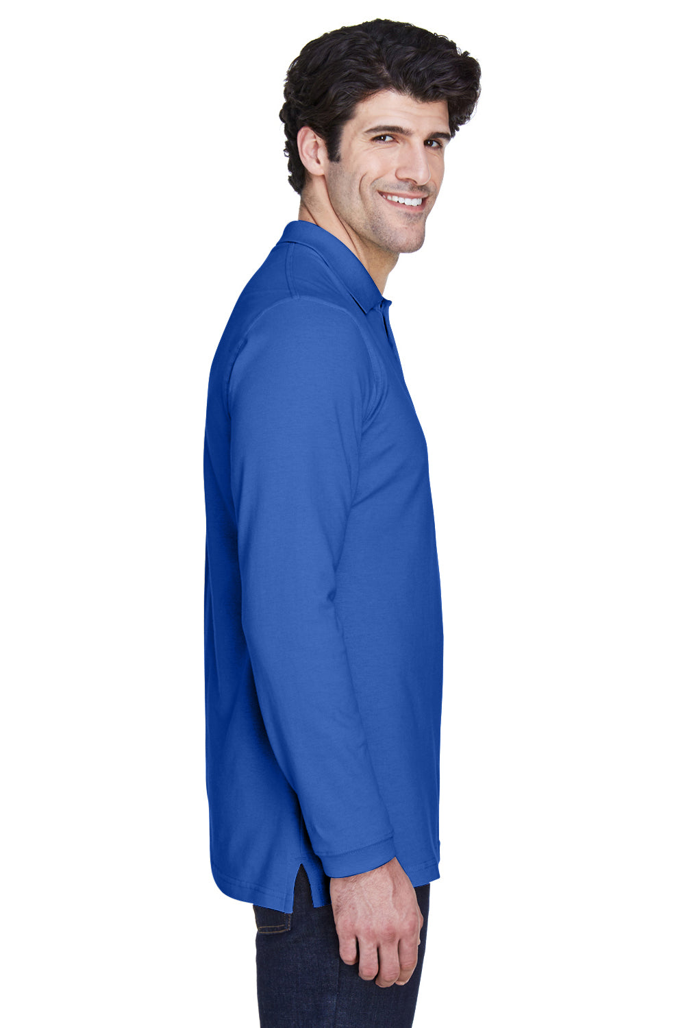 UltraClub 8532 Mens Classic Long Sleeve Polo Shirt Royal Blue Model Side