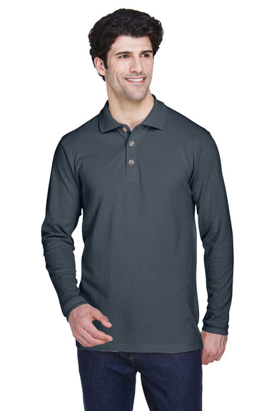 UltraClub 8532 Mens Classic Long Sleeve Polo Shirt Navy Blue Model Front