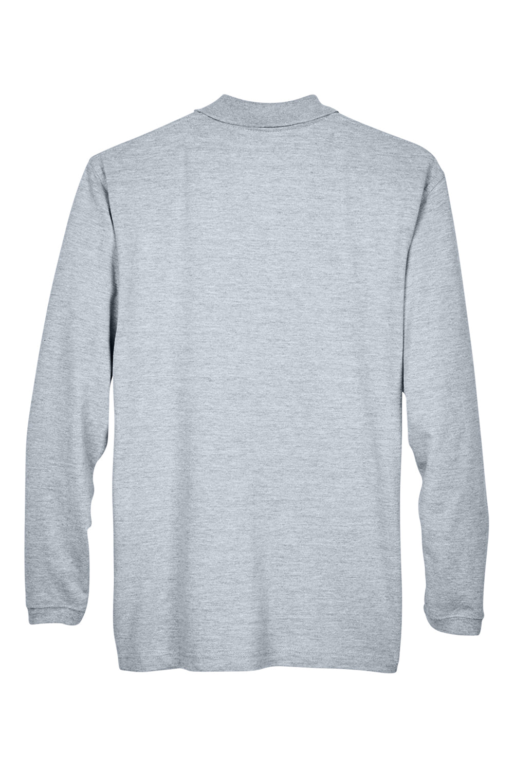 UltraClub 8532 Mens Classic Long Sleeve Polo Shirt Heather Grey Flat Back