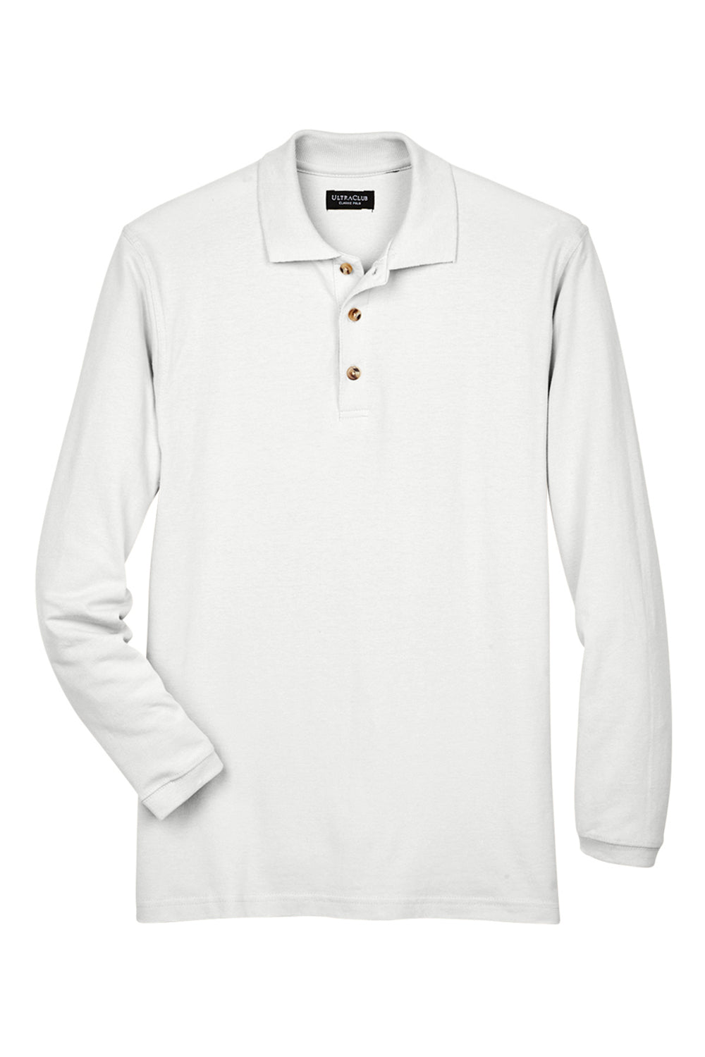 UltraClub 8532 Mens Classic Long Sleeve Polo Shirt White Flat Front