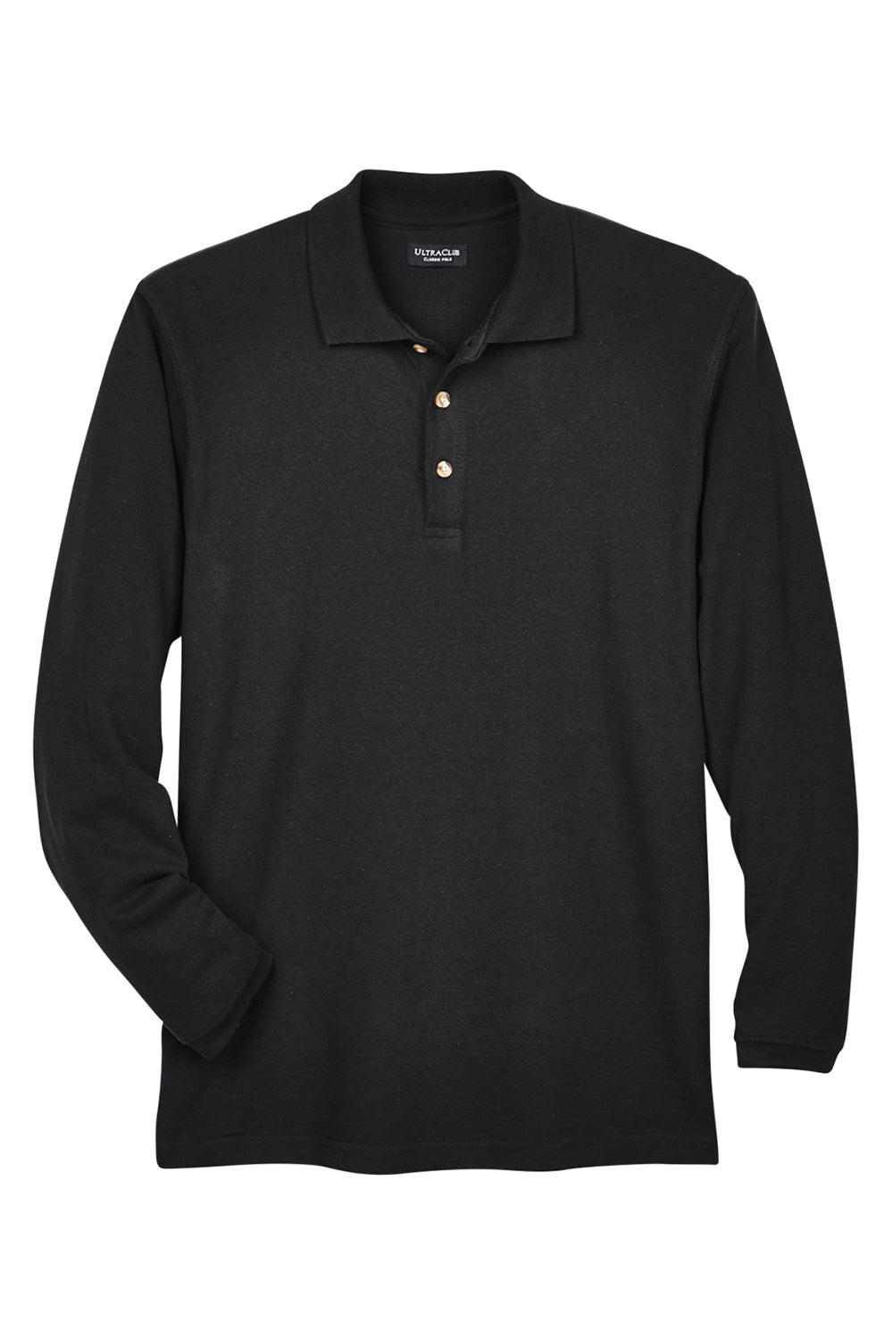 UltraClub 8532 Mens Classic Long Sleeve Polo Shirt Black Flat Front