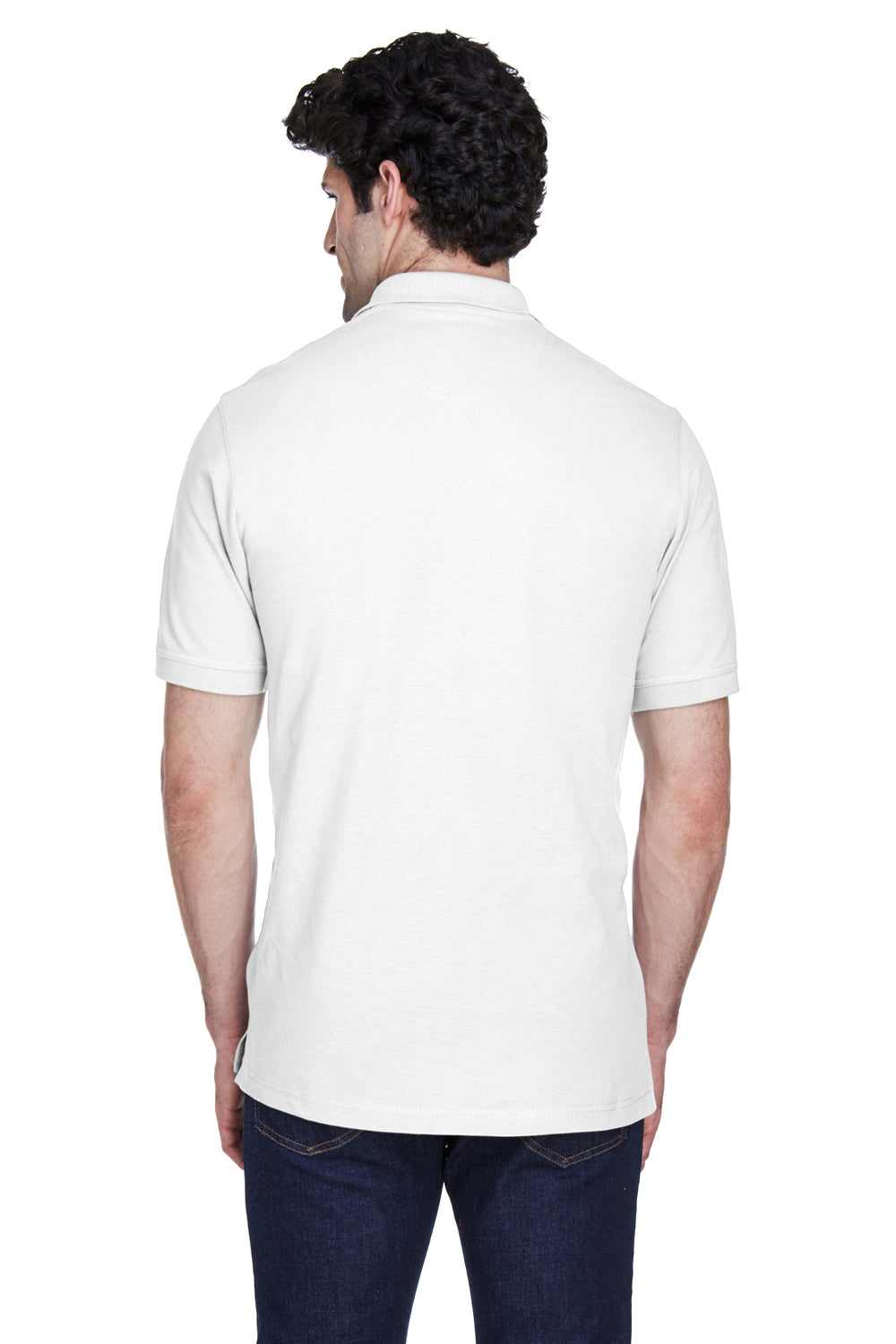 UltraClub 8535/8535T Mens Classic Short Sleeve Polo Shirt White Model Back