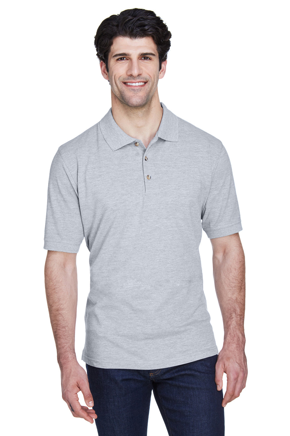 UltraClub 8535/8535T Mens Classic Short Sleeve Polo Shirt Heather Grey Model Front