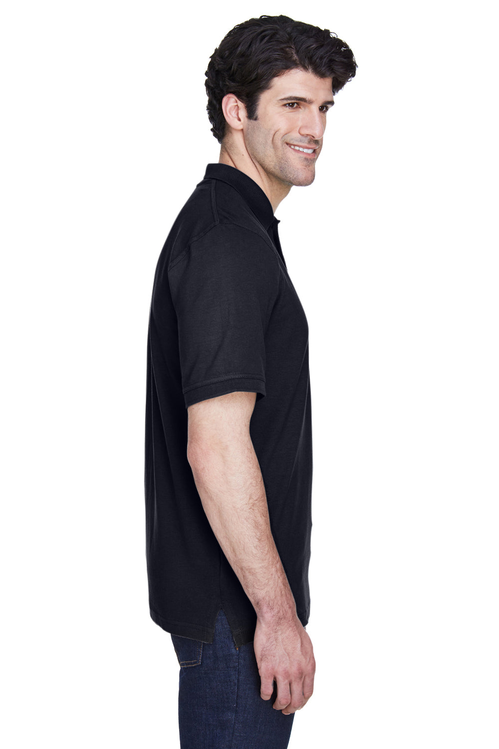 UltraClub 8535/8535T Mens Classic Short Sleeve Polo Shirt Black Model Side