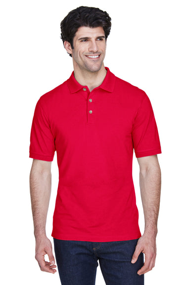 UltraClub 8535/8535T Mens Classic Short Sleeve Polo Shirt Red Model Front