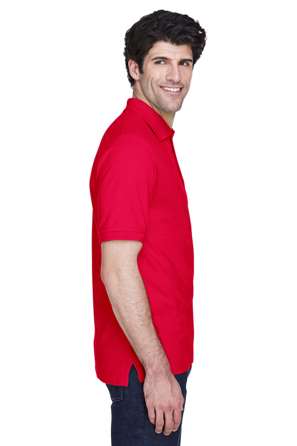 UltraClub 8535/8535T Mens Classic Short Sleeve Polo Shirt Red Model Side