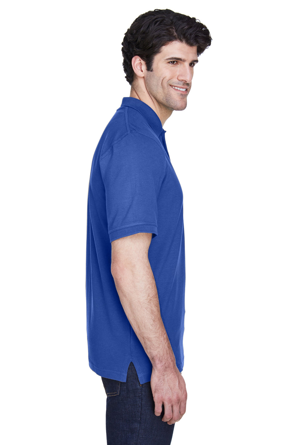 UltraClub 8535/8535T Mens Classic Short Sleeve Polo Shirt Royal Blue Model Side